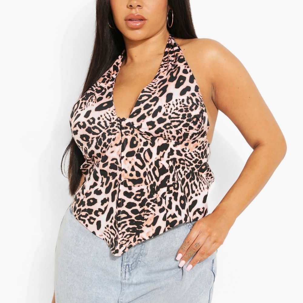 Plus Size Leopard Print Halter Top